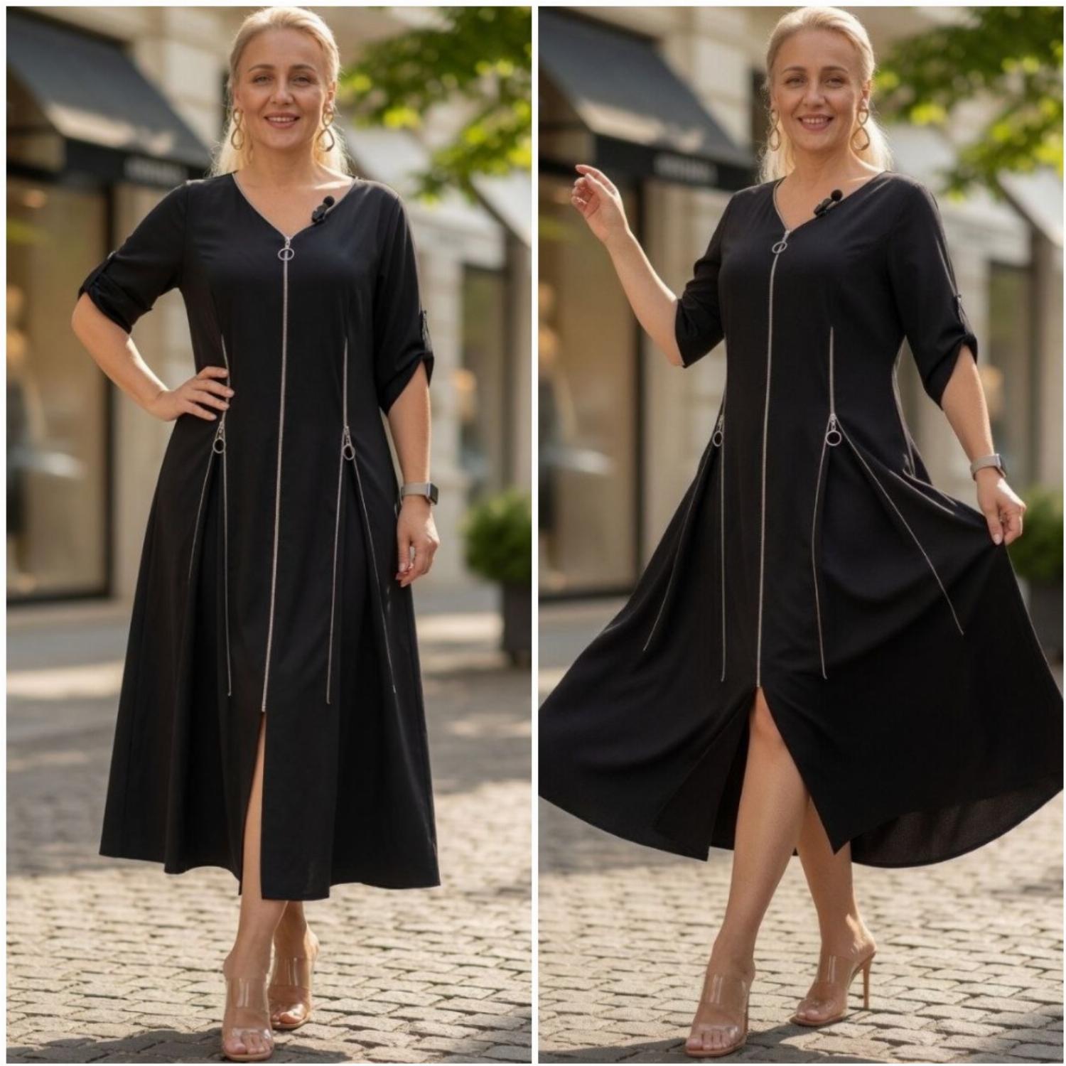 Стильное женское черное платье в ст ...